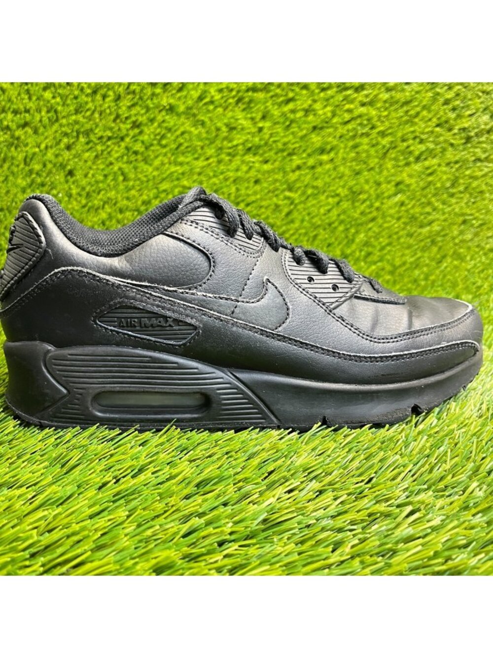 Nike‎ Air Max 90 GS Boys Size 6.5Y Triple Black Athletic Leather Shoes Sneakers